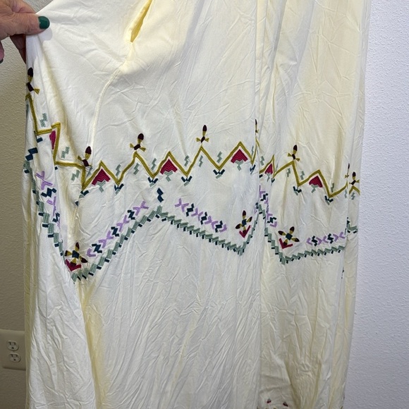 Anthropologie New XL maxi cream yellow embroidered floral goddess dress - Picture 9 of 11